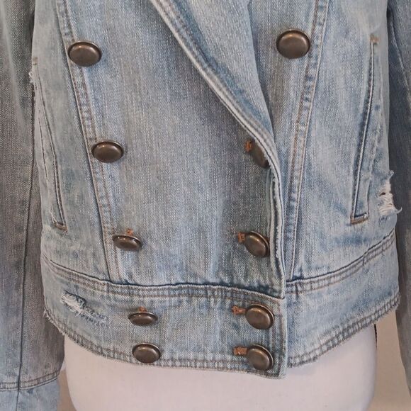 Free People Moto Double Breasted Denim Jacket. Country. Military.Coastal Cowgirl - Picture 4 of 14